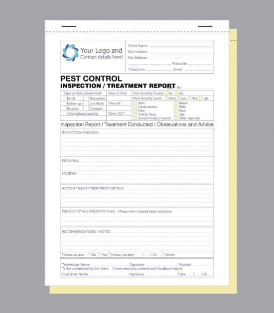 Pest Control Inspection Report Form A4, Personalised Pad / Book Print ...